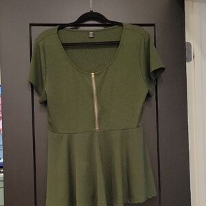 SHEIN Olive Green Zipper Blouse